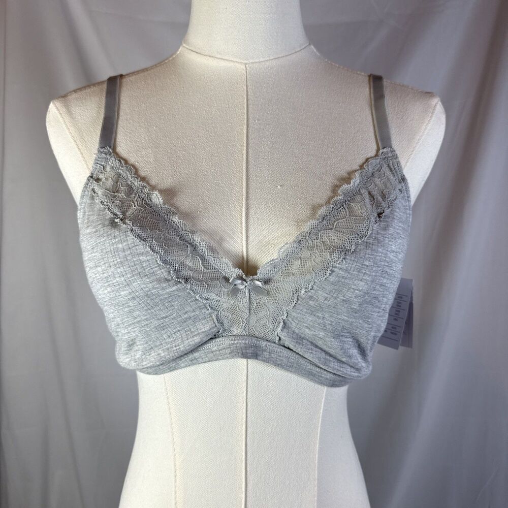 Auden Women's Modal Blend Unlined Triangle Bralette with Lace Heather Gray L